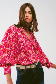 Floral Print Blouse With Volume Sleeves in Pink