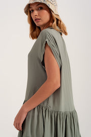 Tiered Hem Shirt Dress in Green