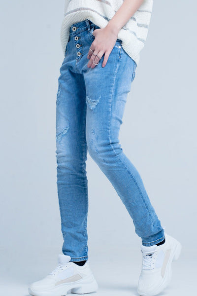 Blue Distressed Boyfriend Jeans