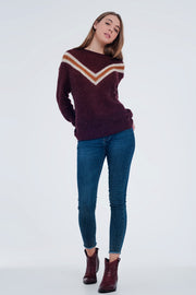 Maroon Sweater With Striped Detail