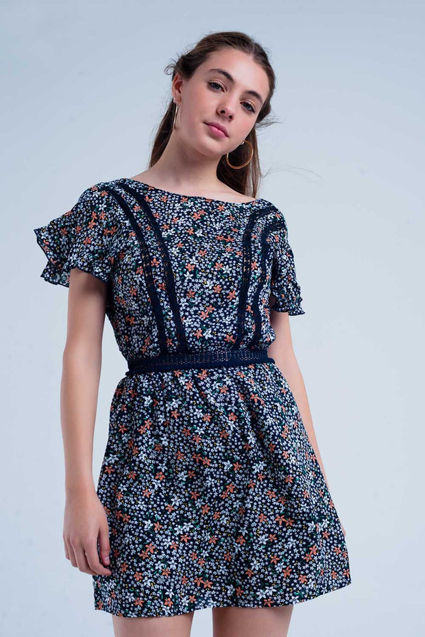 Navy Dress With Flower Print