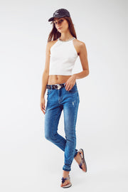 Skinny Jeans With Hem Wash Detail