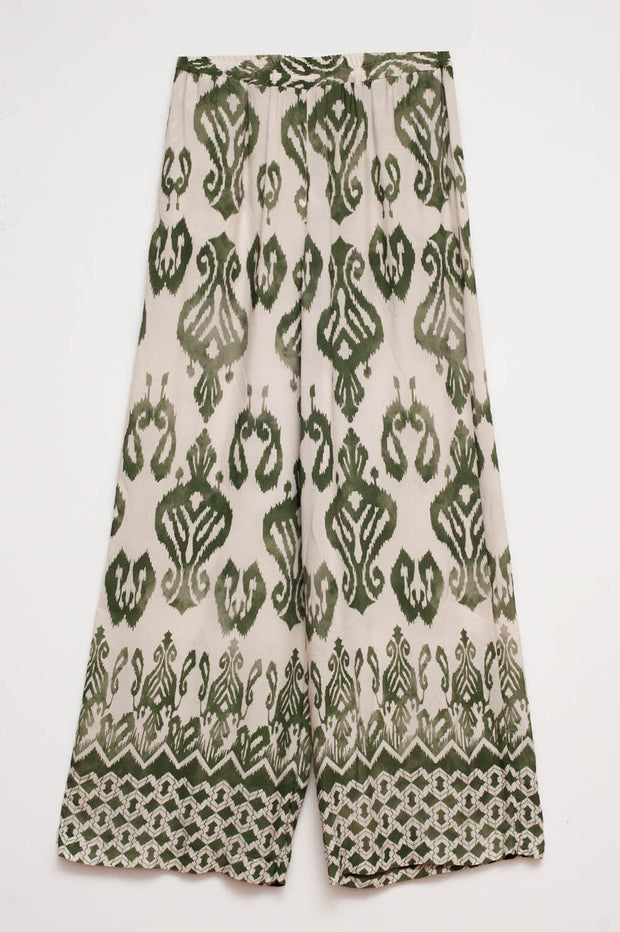 Elastic Waist Pants in Geo Print in Green