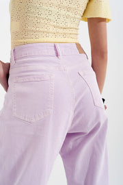 High Rise Mom Jeans With Pleat Front in Lilac