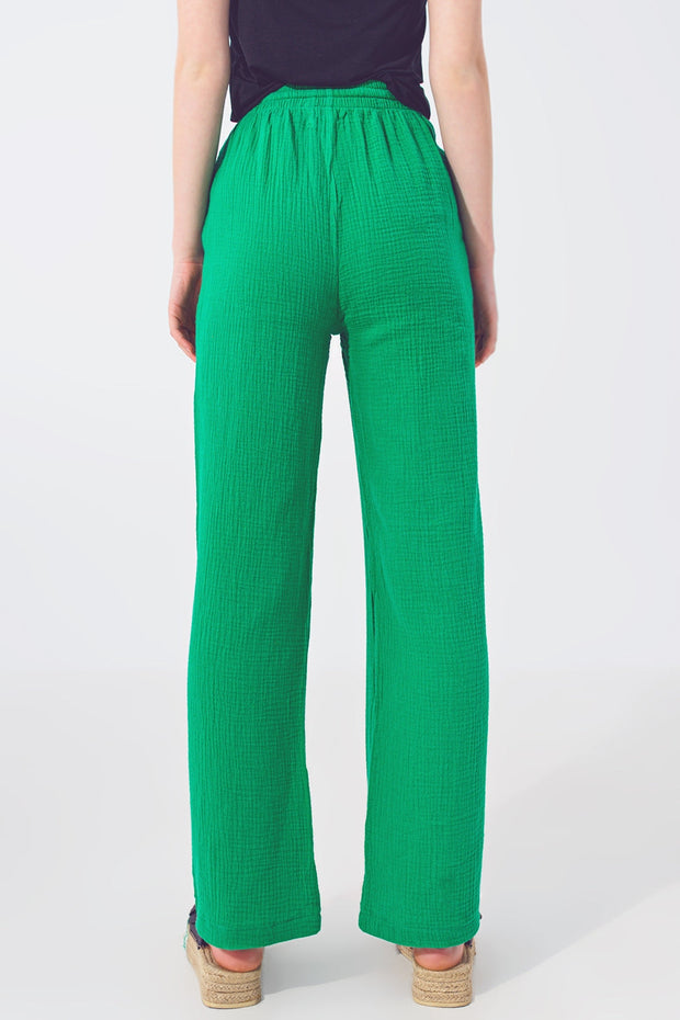 Textured Loose Fit Pants in Green