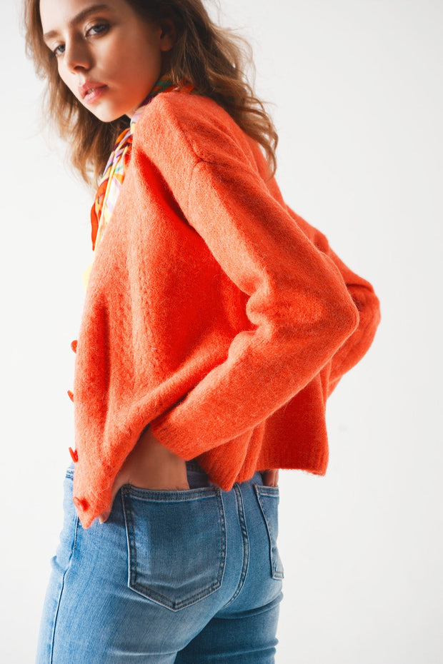 Button Down Cardigan in Orange