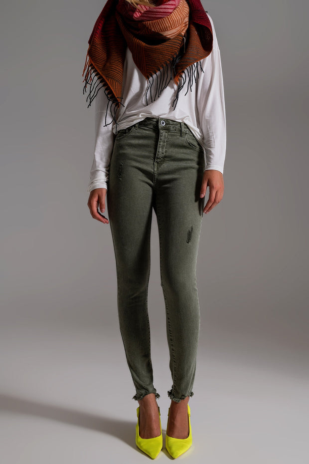 High Waisted Skinny Jeans in Khaki