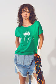 Graphic Front Print T Shirt in Green