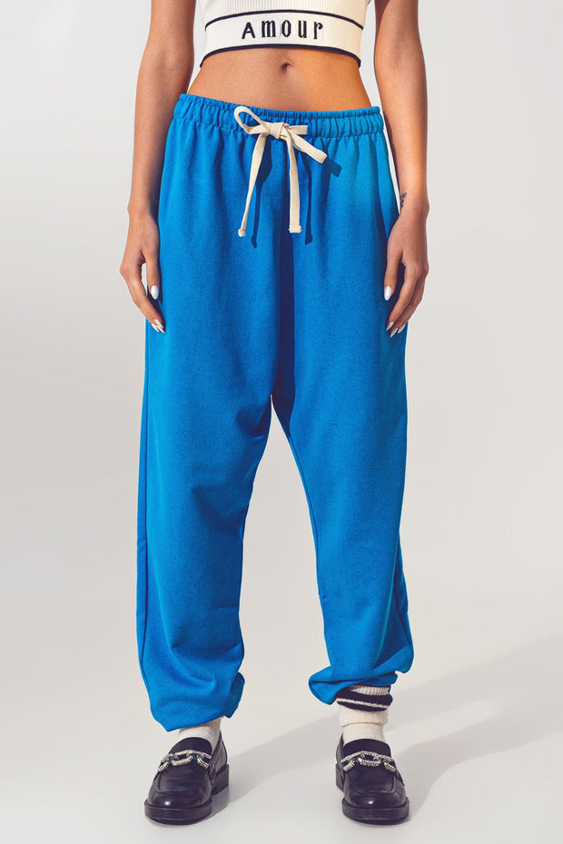 Oversized Jogger With Tie Waist in Blue