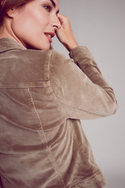 Beige Cropped Cord Jacket