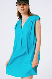 Mini Poplin Sleevless Dress in Turquoise