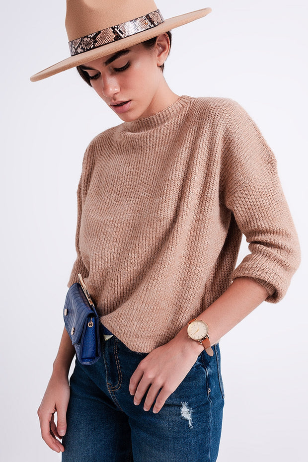 High Neck Jumper in Beige