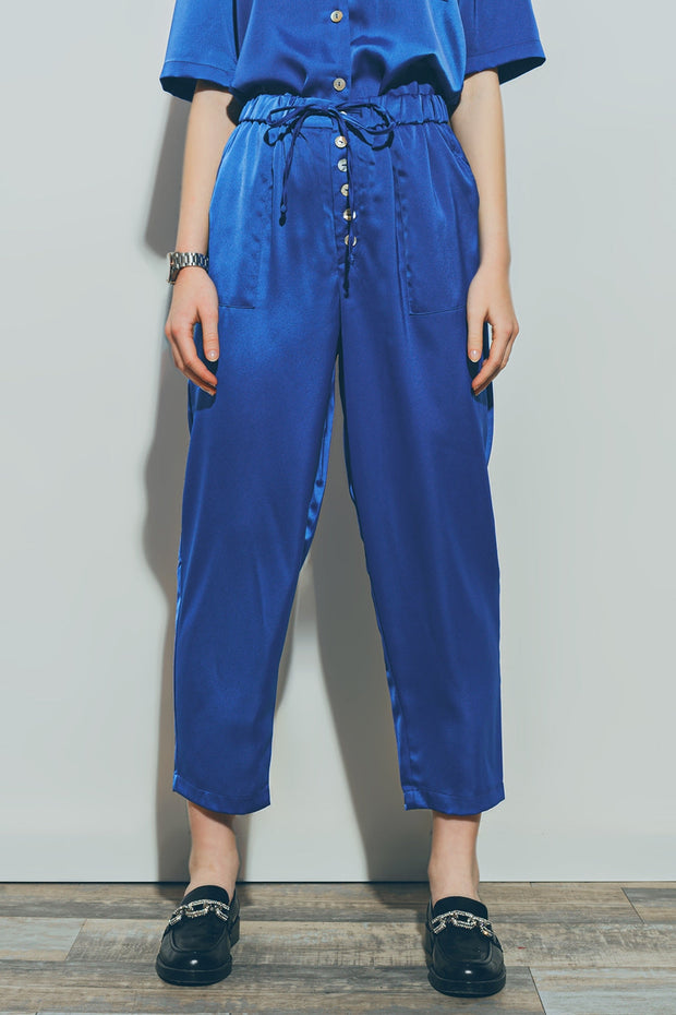 Satin Cropped Pants in Blue