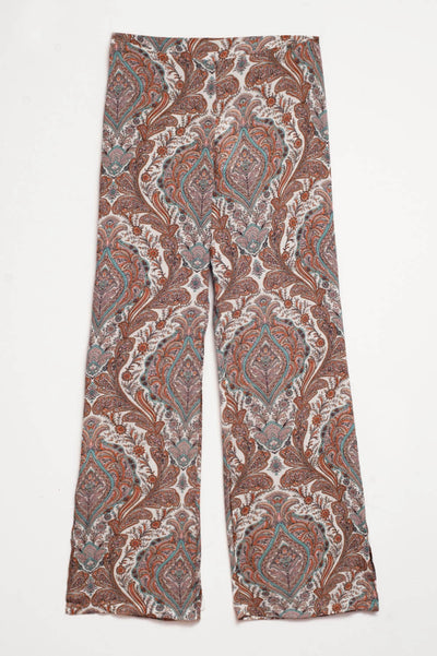 Wide Leg Pants in Beige Paisley Print