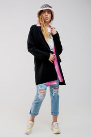 Oversized Collar Maxi Cardigan in Black