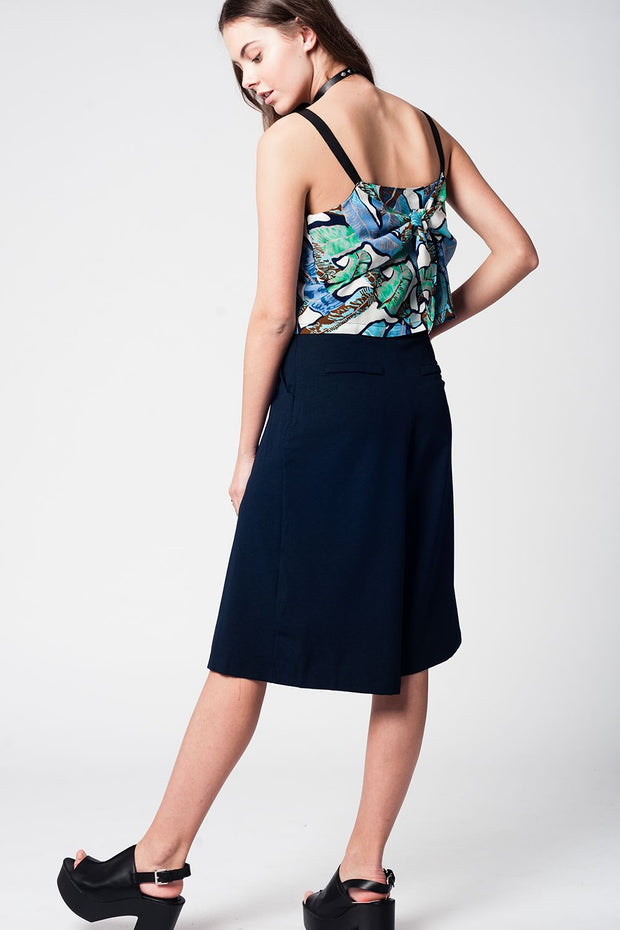 Blue Navy Pants Skirt With Silver Buttons