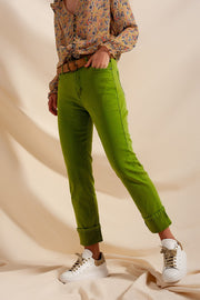 Straight Leg Jeans With Deep Turn Up in Green