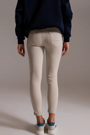 Beige Ankle Jeans With Soft Wrinkles