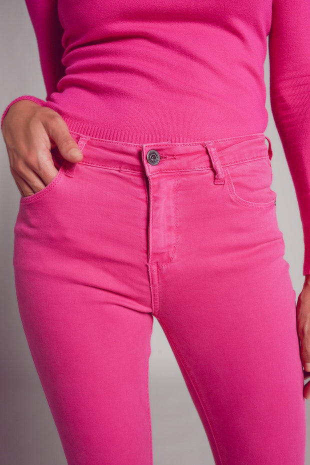 High Waisted Skinny Jeans in Fuchsia