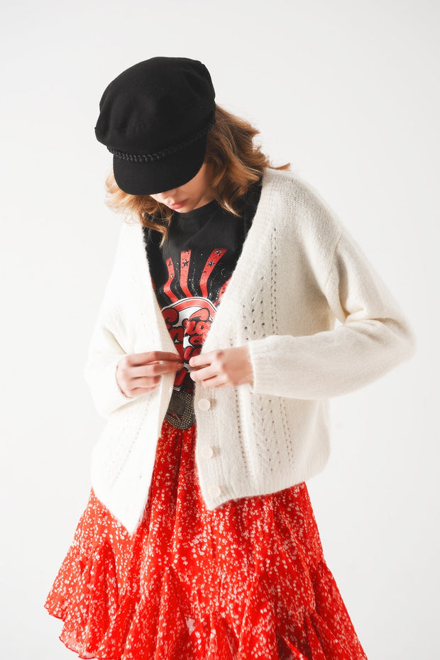 Button Down Cardigan in Cream