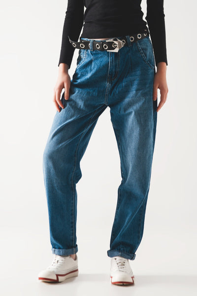 Cotton Skater Tapered Carpenter Jeans in Mid Wash