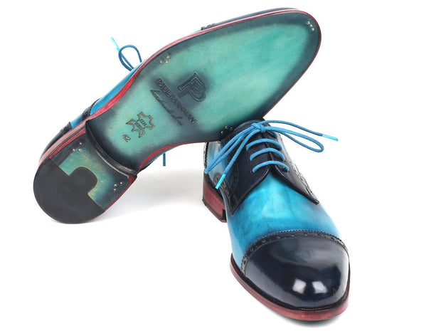 Paul Parkman Two Tone Cap-Toe Derby Shoes Blue & Turquoise (ID#046-TRQ)