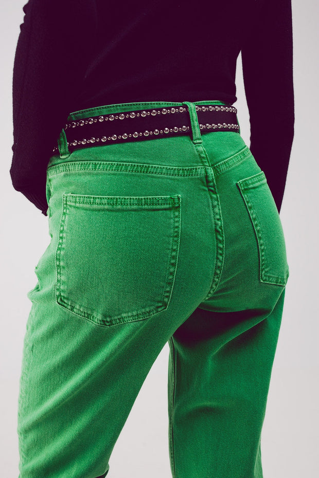 Cotton Mid Rise Slouchy Jean in Green