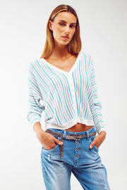 Lightweight Knit Cardi in Blue Stripe