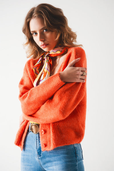 Button Down Cardigan in Orange