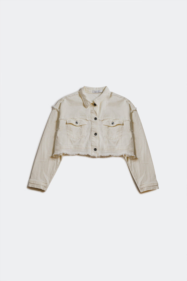 Cropped Denim Trucker Jacket in White