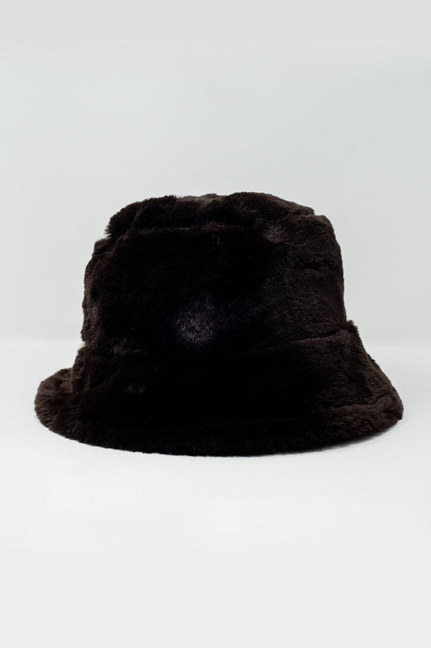 Reversible Bucket Hat in Brown With Teddy Turn Up