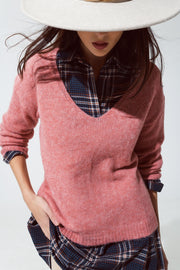 Soft Pink v Neck Knit Jumper