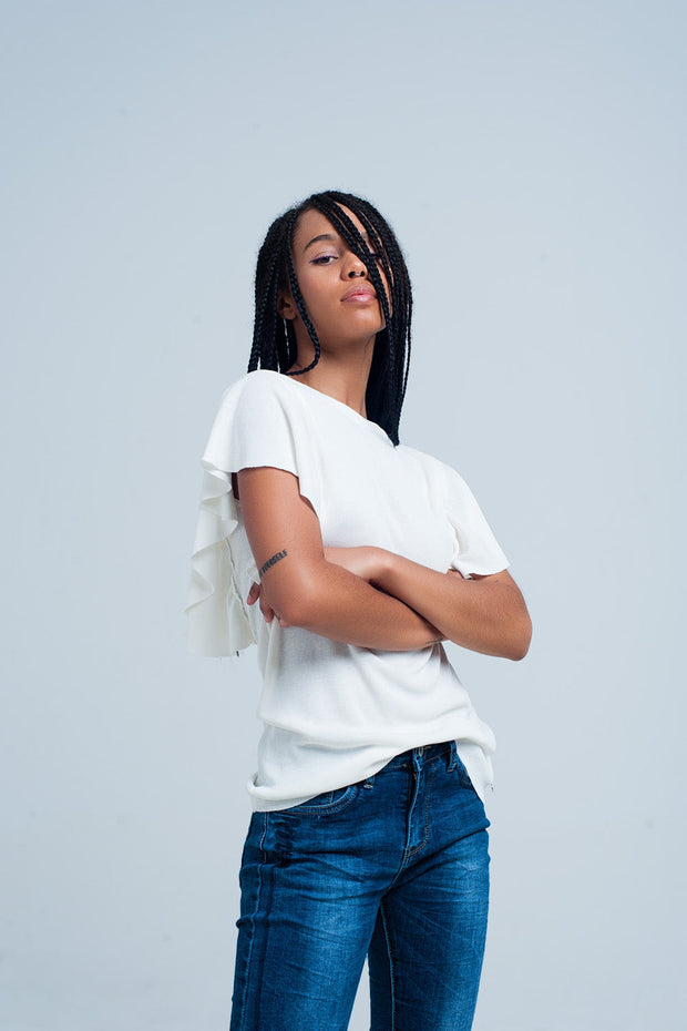 White Sweater With Ruffles