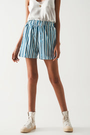 Shorts With Elastic Waist in Blue Stripes