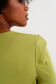 Long Sleeve Top With Shoulder Detail in Green