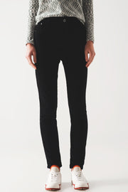 Elastic Cotton Skinny Cord Pants in Black