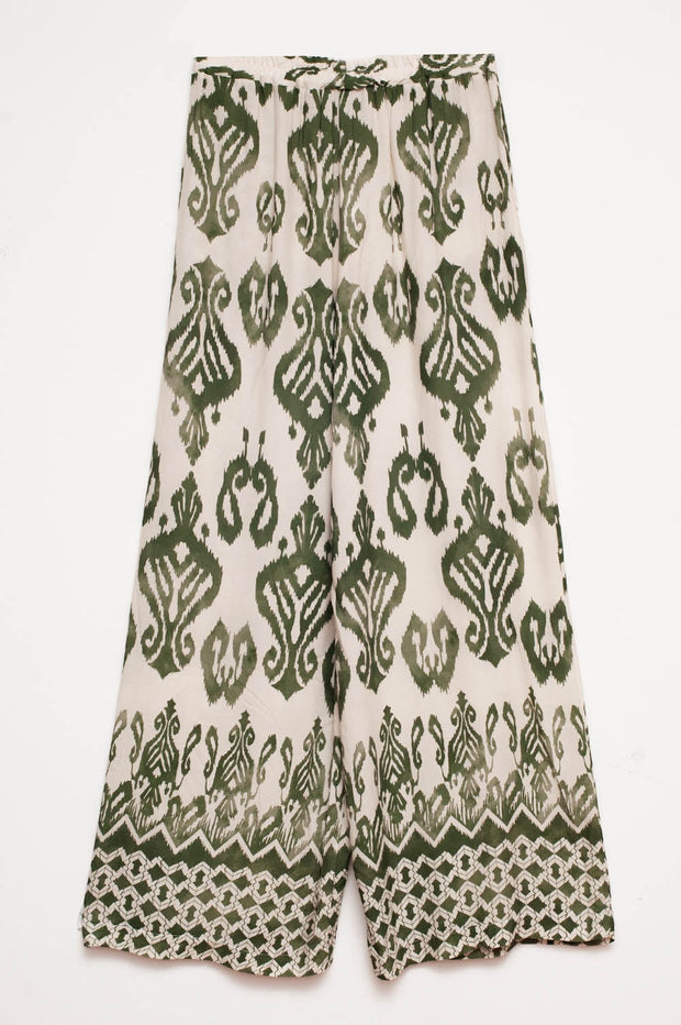 Elastic Waist Pants in Geo Print in Green