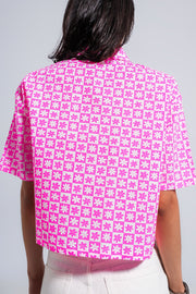 90s Cropped Button Through Pink Shirt