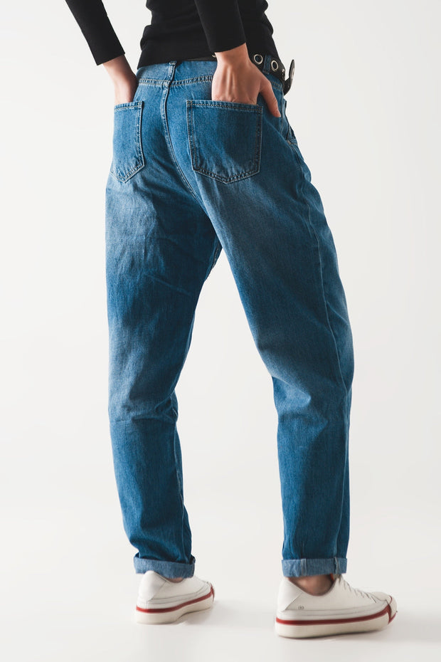 Cotton Skater Tapered Carpenter Jeans in Mid Wash