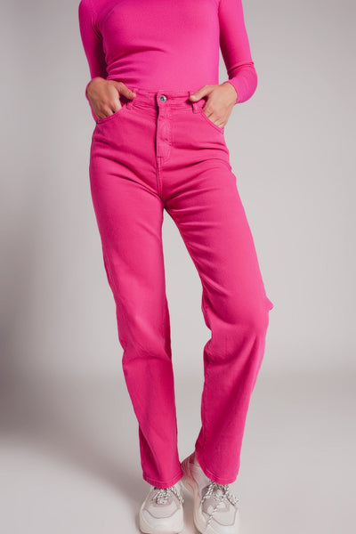 High Rise Slouchy Mom Jeans in Fuchsia