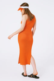 Halter Crochet Midi Dress in Orange