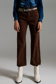 Cropped Wide Leg Jeans in Brown