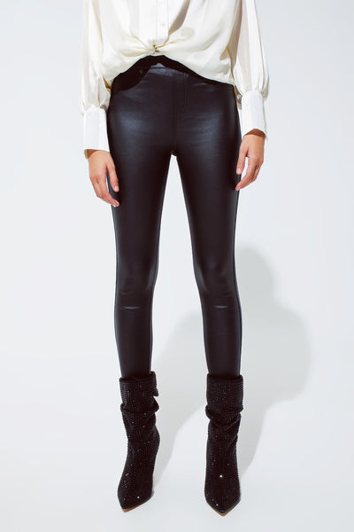 Black Gloss Look Pants With Stretchband