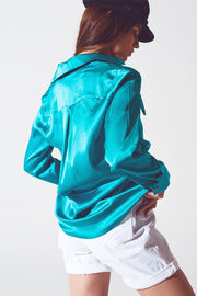 Satin Blouse in Turquoise