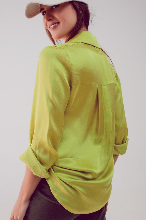 Satin Shirt in Lime