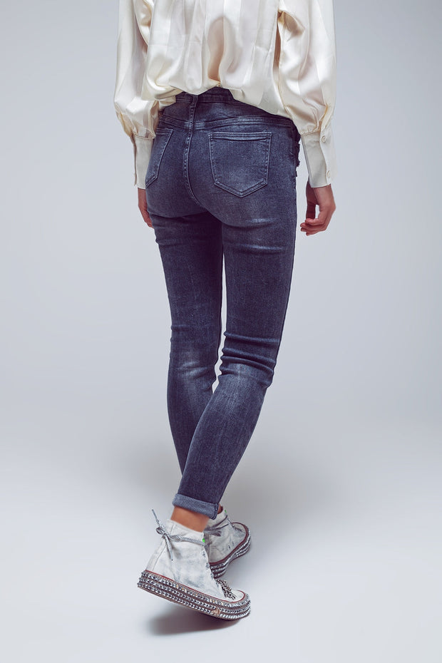 Skinny Fit Distressed Jeans in Grey