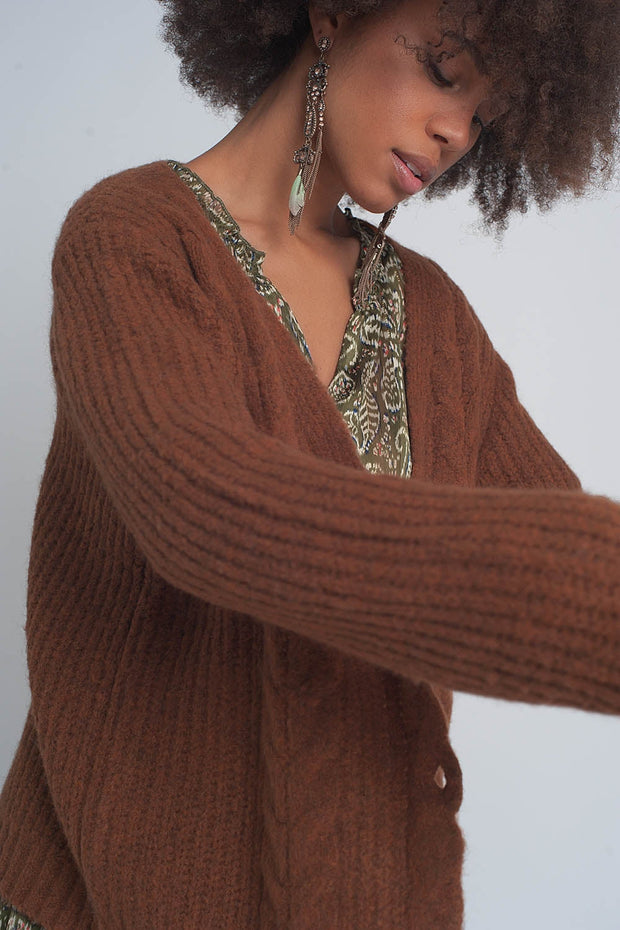 Chunky Knit Cardigan in Brown