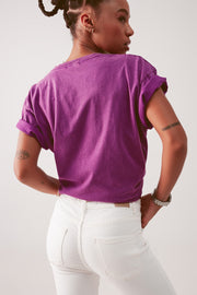 T Shirt in Purple With Text Print