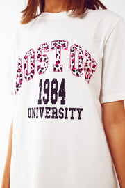 Midi T-Shirt Dress in White Boston 1984 University