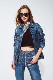 Oversized Denim Jacket With Silver Metallic Finished